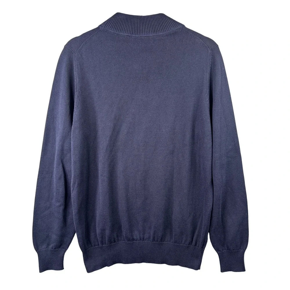 Brunello Cucinelli Mens Navy Blue 100% Cotton Mock Neck Sweater Small Thick